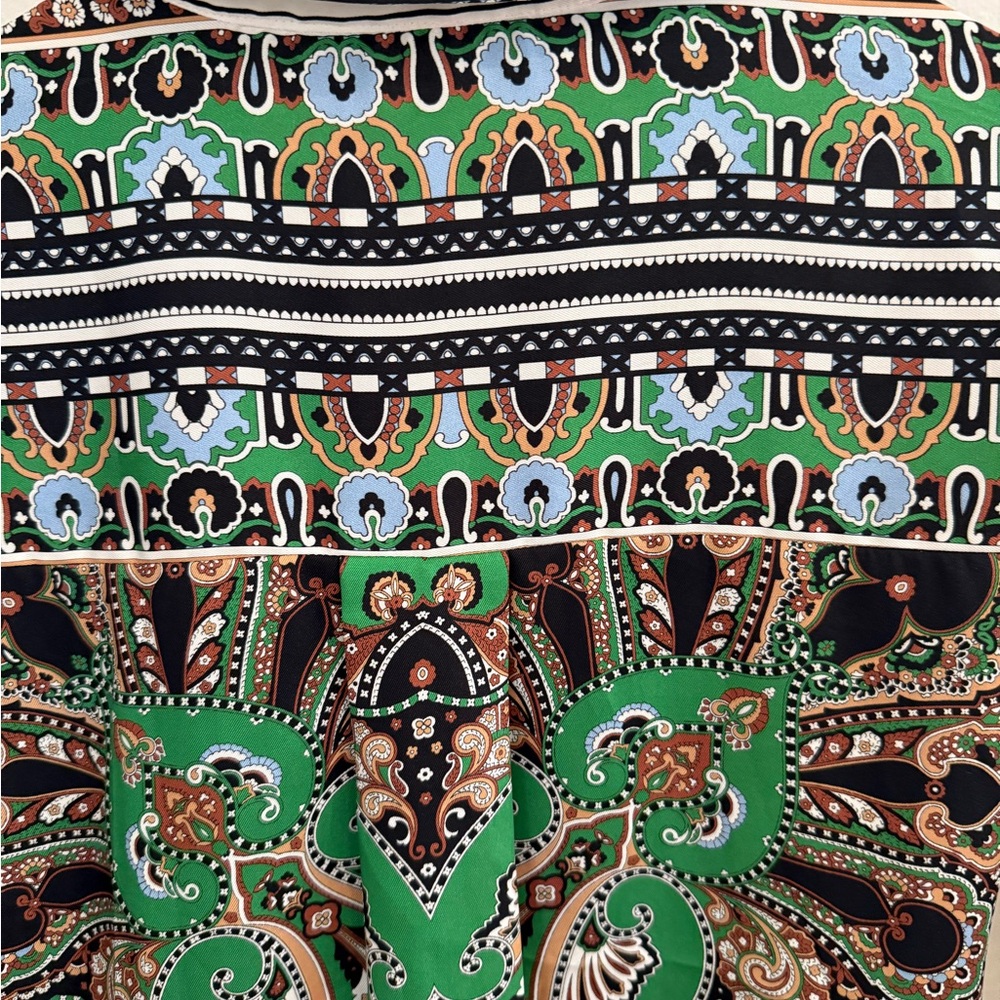 Zara Green Paisley Shirt Button Down Scarf Print Blouse Luxe Boho luxury | M - Picture 11 of 12